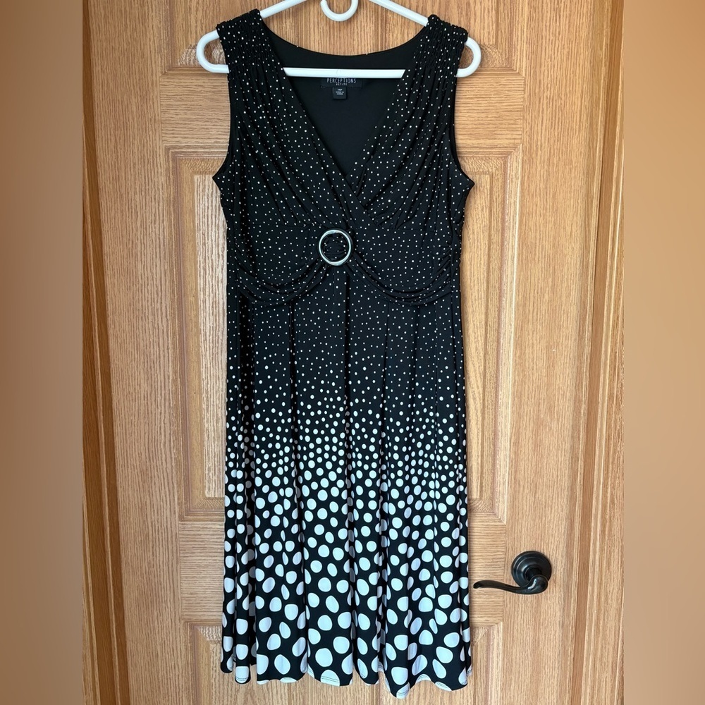 Perceptions Brand Black and White Polka Dot Dress women’s 14 petite
